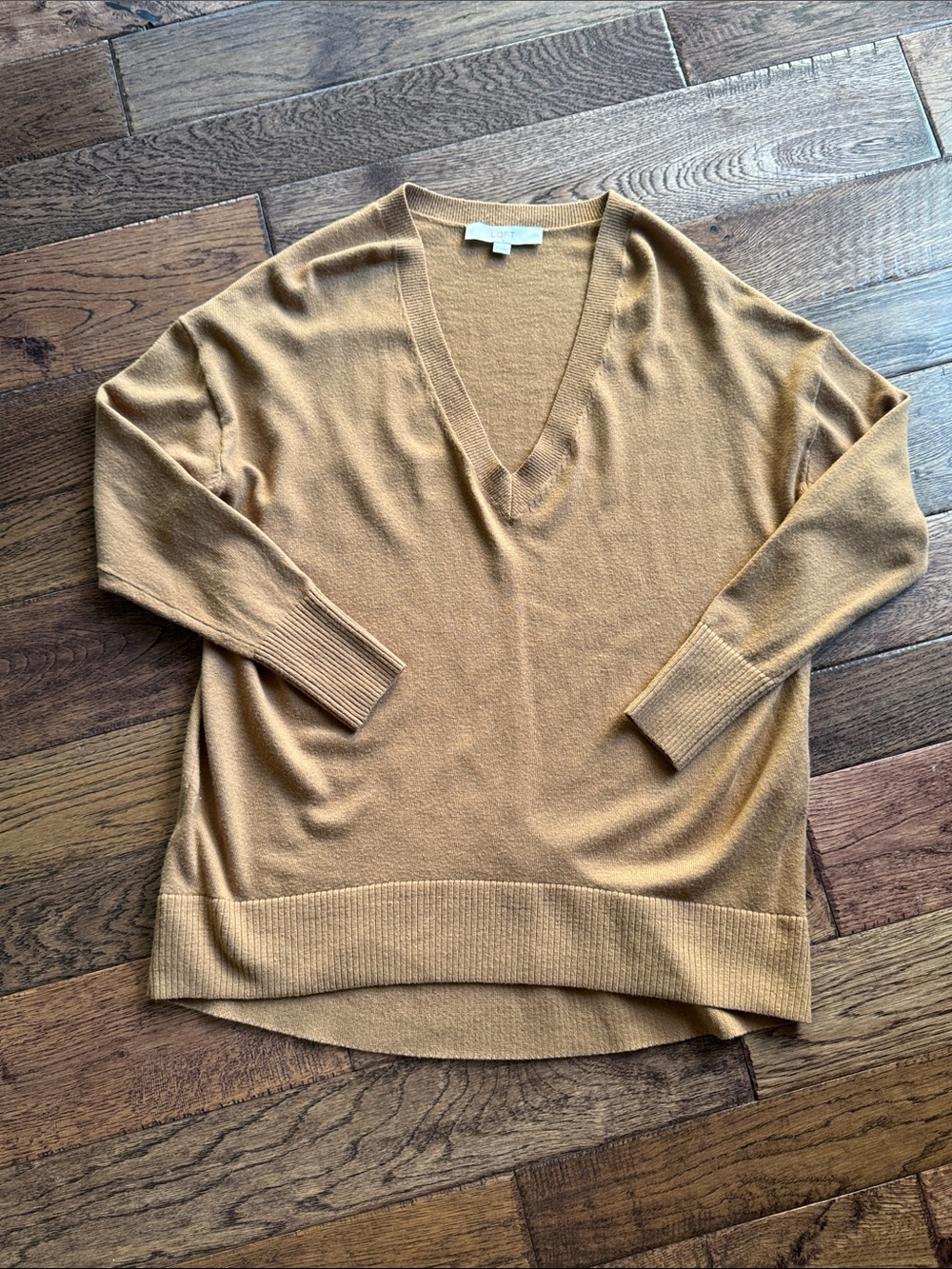 LOFT V-Neck Sweater in Camel